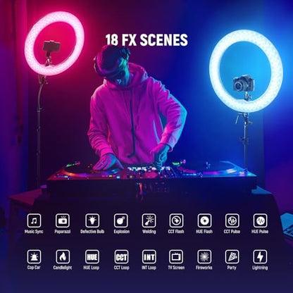 NEEWER 18 Inch RGB LED Ring Light APP Control with Tripod Stand and Phone HolderCompatible with iPhone for Selfie Makeup Lash Studio Streaming Video Recording Lighting, 42W Ringlight Dimmable,RGB18 II