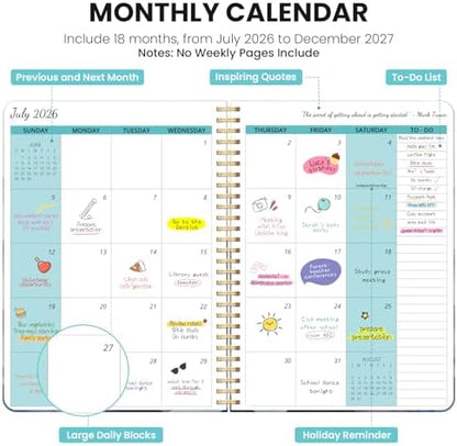 Monthly Planner 2026-2027, 18-Month Aesthetic Calendar, Jul 2026-Dec 2027