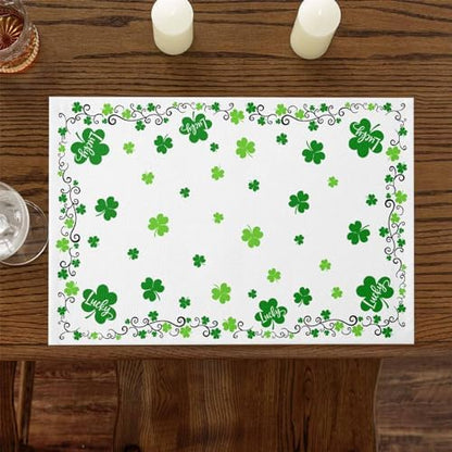 St. Patrick's Day Placemats Set of 4, Green Shamrock Irish Clover Heat Resistant Washable Dining Table Mats Seasonal Spring Holiday Farmhouse Decor for Kitchen&Table Linens Outdoor Indoor