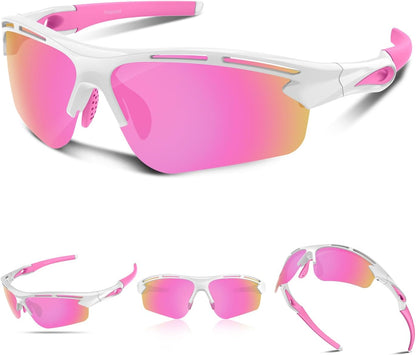 Polarized Sports Sunglasses for Men Women,UV400 Protection Sunglass for Running Cycling Fishing Hiking TR90