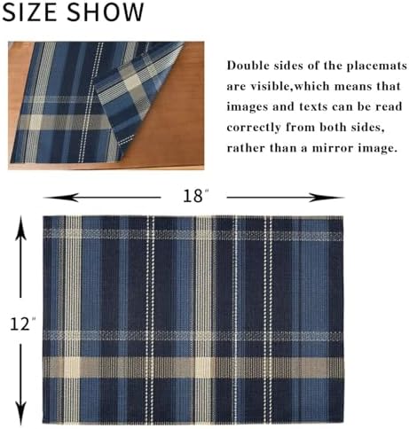 ALAZA Navy Plaid Tartan Pattern 1 PC Placemats Rectangle Table Mat for Dining Table Restaurant Kitchen Home Decor, 12" x 18"