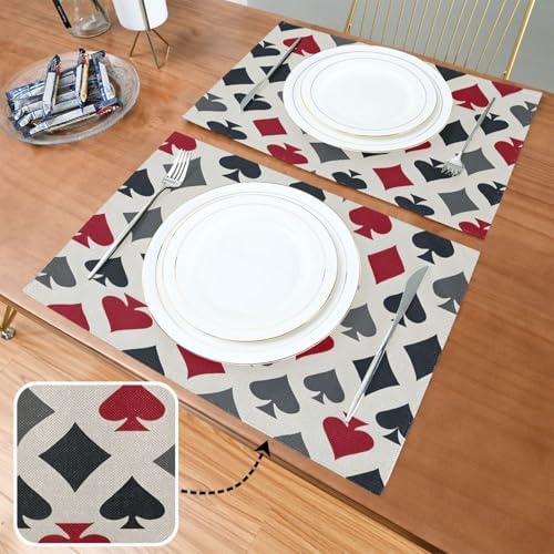 ALAZA Playing Card Suits in Red Black Pattern 1 PC Placemats Rectangle Table Mat for Dining Table Restaurant Kitchen Home Decor, 12" x 18"