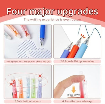 Retractable Erasable Gel Pens Clicker,Fine Point 0.7mm Smooth Writing Pens,Cute Pens For Writing Journaling Taking Notes School Office Home. (12 Colors)
