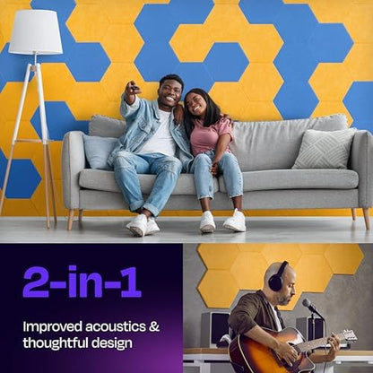 Acoustic Panels 12-Pack Soundproof Wall Panels 14"X12.1"X0.4" Sound Panels High Density Sound Dampening Panels - [Sunny Yellow Hexagon]