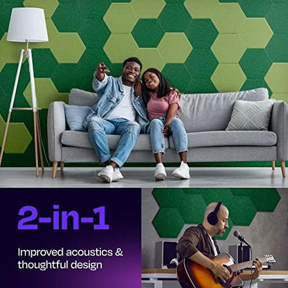 Acoustic Soundproof Wall Panels 12-Pack - 14"X12.1"X0.4" High Density Sound Dampening - Dark Green Hexagon