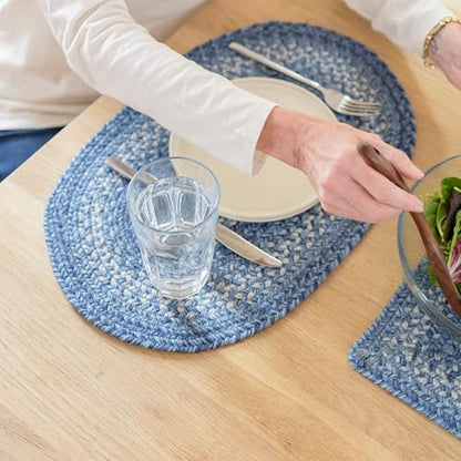 Homespice Denim Braided Placemats Ideal as Table Mats, Oval 13x19 Set of 4