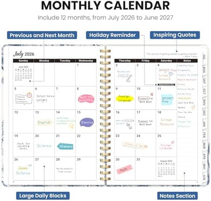 Planner 2026-2027, A5 (6.3" x 8.5") Hardcover Weekly & Monthly Planner July 2026 - June 2027 with Monthly Tabs, Academic Planner for School, Work and Office, Blue Elegance