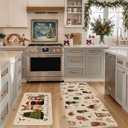 Baccessor Meowy Christmas Kitchen Rugs Set of 2 Cats 17x29 and 17x47 Inch
