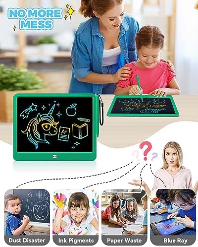 KOKODI 12 Inch LCD Writing Tablet with Anti-Lost Stylus Erasable Doodle Board Colorful Toddler Drawing Pad Car Travel School Games Toys for 3 4 5 6 7 8 Kids Birthday Gift for Girls Boys Adults Green