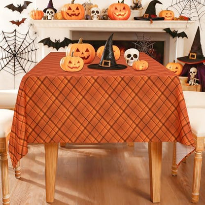 DWCN Autumn Checkered Tablecloth, 60 x 120 Inch, Plaid, Orange
