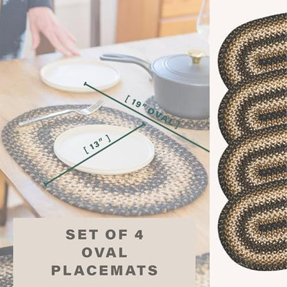 Homespice Kilimanjaro Jute Braided Placemats, Oval 13x19 Set of 4
