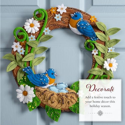 Bucilla Felt Applique Wreath Making Kit, Bless This Nest, Perfect for DIY Arts and Crafts, 89672E