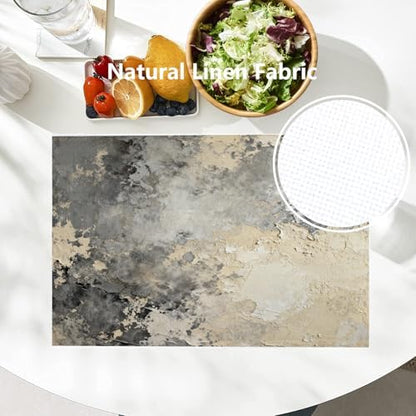 Batmerry Taupe Squares Texture Linen Placemats Set of 8, Grey and Beige Art Painting Washable Table Mats for Kitchen Table Thickened Heat Insulation Dining Set Indoor Outdoor 12X18 in