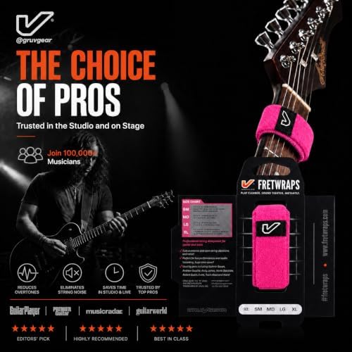 Gruv Gear Fret Wrap & Guitar Mute, Fretwrap for Acoustic, Electric & Bass | String Dampener Recording, Tapping & Practice Accessory (1 Pack, Large Pink, Fits 6 String Bass, 8 String Guitar)