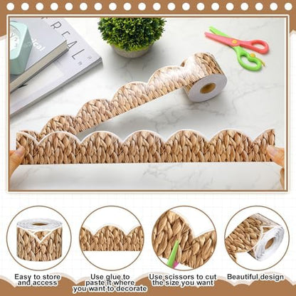 Zonon 65.6 Ft Woven Bamboo Bulletin Board Border Farmhouse Classroom Decor