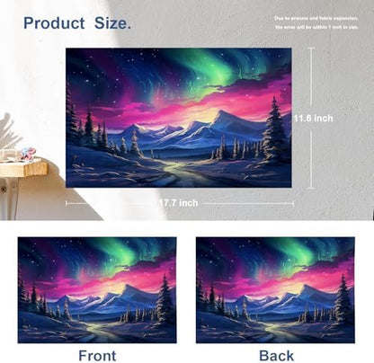 Batmerry Winter New Year Linen Placemats Set of 4, Auroras Pink Skies Snowy Mountains Washable Table Mats for Kitchen Table Thickened Heat Insulation Dining Set Indoor Outdoor 12X18 in