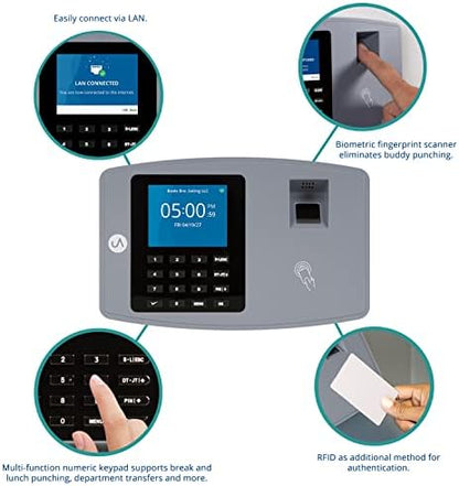 uAttend BN6700 Biometric Time Clock System for Small Business with Cloud-Based Employee Timecards