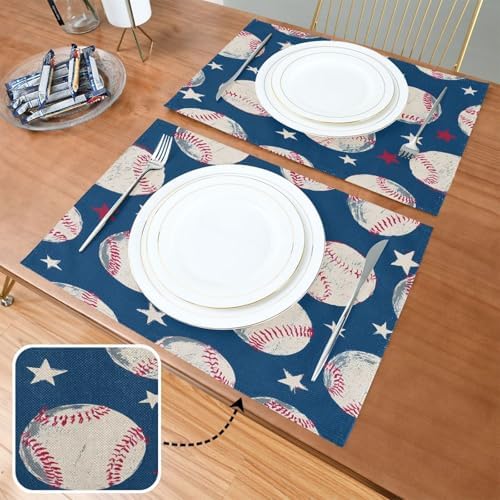 ALAZA Baseball Pattern Set of 4 Placemats Rectangle Table Mat for Dining Table Restaurant Kitchen Home Decor, 12" x 18"
