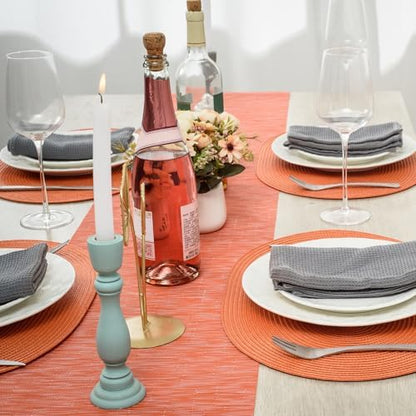 AHHFSMEI Placemats Set of 6 for Dining Table Washable Woven Non-Slip 18x12 inches Placemat Heat-Resistant Durable Table Mats for Dining Table Easy to Clean(Oval Orange,6)