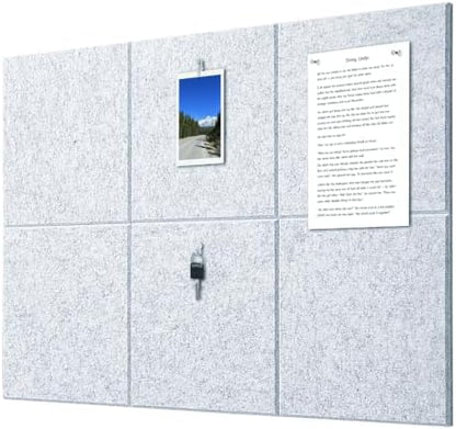 Felt Wall Tiles Bulletin Board Large Cork Board Alternative 6 Pack 11.81”x11.81”x0.47” Felt Pin Board Tack Board with Safe Removable Adhesive Tabs for Home Office School 36x24 (Silver Grey)