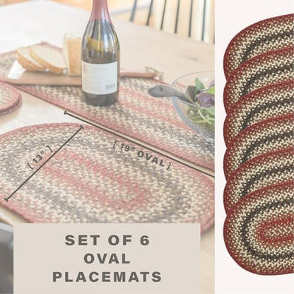 Homespice Chester Braided Placemats for Cabin Decor, Oval 13x19 Set of 6
