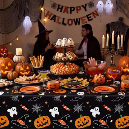 CXPSINC 54 Inch X 100 Feet Plastic Table Cover Roll Disposable Halloween Tablecloth with Slide Cutter Pumpkin Ghost Plistic Table Covers for Halloween Party Decorations((Pumpkin Ghost, 100 Feet)