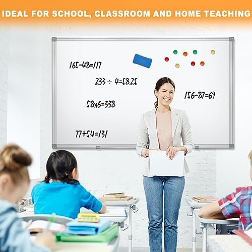 H-Qprobd Dry Erase Board for Wall 60"x40" Aluminum Presentation Magnetic Whiteboard with Long Pen Tray, Wall-Mounted White Board for School, Office and Home