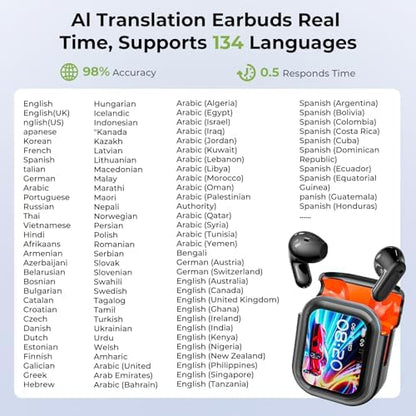 BEARTAIN NE20 Earbuds, 2025 New NE20 AI Translation Earbuds in Real Time, Language Translator Headphones with LCD Touch Screen Audifonos Traductores Inglés Español Support 135 Languages for Travel
