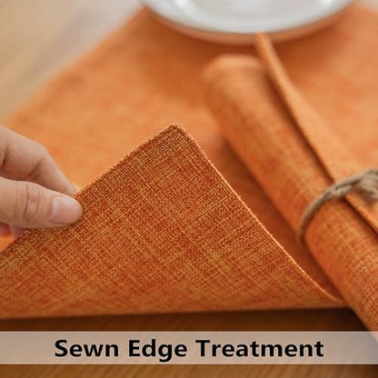Demetex Orange Placemats Set of 6 Fall Linen Place Mats Modern Washable Table Plate Mats for Dinner Banquet Buffet Restaurant Dining Room, 13x19 inch, Orange