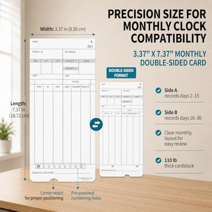 100 Pack Time Cards for Nile 4500PP/4500PP10 & Pyramid 3800/3800-10 Clocks