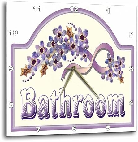 3dRose Wall Clock Silent - 13 inch - Vintage Violet Bathroom Sign - Vintage