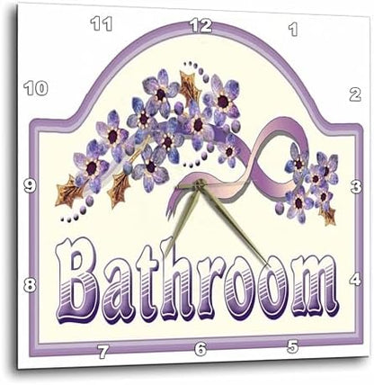 3dRose Wall Clock Silent - 13 inch - Vintage Violet Bathroom Sign - Vintage