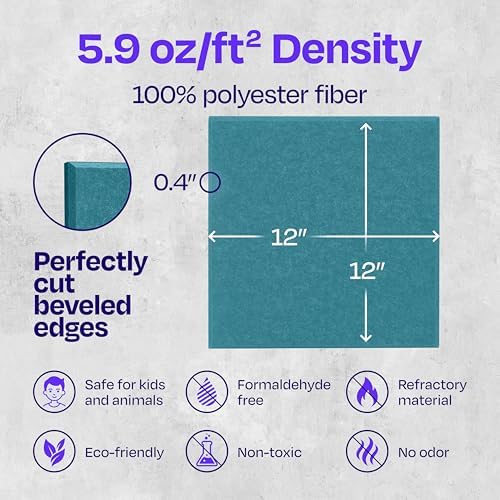 Acoustic Panels 12-Pack Soundproof Wall Panels 12"X12"X0.4" Sound Panels High Density Sound Dampening Panels - [Light Turquoise Square]