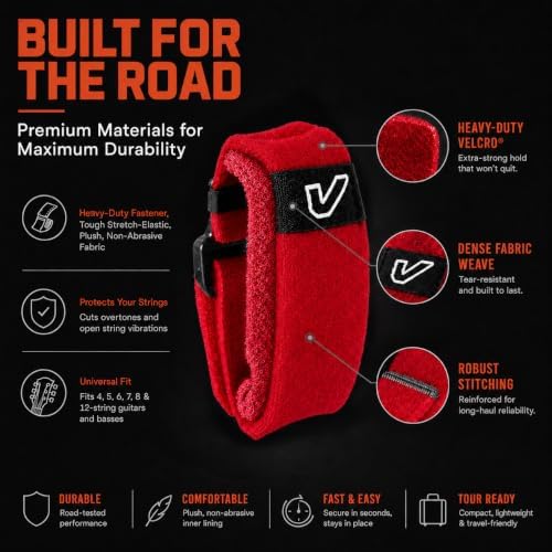 Gruv Gear Fret Wrap & Guitar Mute, Fretwrap for Acoustic, Electric & Bass | String Dampener Recording, Tapping & Practice Accessory (1 Pack, Extra Large Red, Fits 7-12 String Bass, Extended Guitar