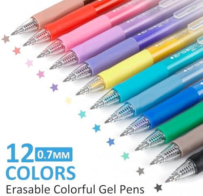 Solati 12 Colors Erasable Gel Pens, Fine Point 0.7mm Colored Erasable Pens