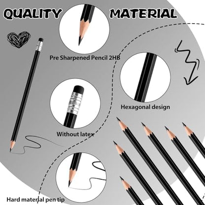 48 PCS Black Pencils Bulk with Eraser, Pre-Sharpened HB Pencils for Writing & Drawing, School Supplies for Kids Homework, Tests, Art Crafts & Teacher Grading (Black)