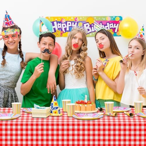 CXPSINC 54 Inch X 300 Feet Plastic Table Cover Roll Disposable Tablecloth with Slide Cutter for All Type/Shape Tables | Party, Banquet, Birthdays, Weddings(Red Checkered, 300 Feet)