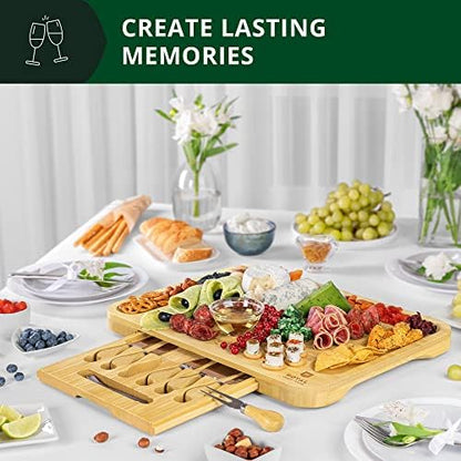ROYAL CRAFT WOOD Extra Large Cheese Board - Bamboo Cheese Board and Knife Set - Charcuterie Board Set, Charcuterie Platter & Serving Tray
