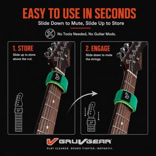Gruv Gear Fret Wrap & Guitar Mute, Fretwrap for Acoustic, Electric & Bass | String Dampener Recording, Tapping & Practice Accessory (1 Pack, Small Green, Fits 4 String Bass, 6 String Guitar)