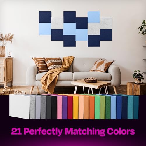 Acoustic Panels 12-Pack Soundproof Wall Panels 12"X12"X0.4" Sound Panels High Density Sound Dampening Panels - [Denim Blue Square]