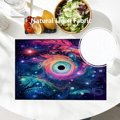 Batmerry Geometric Cat Linen Placemats Set of 6, Colorful Triangular Art Washable Table Mats for Kitchen Table Thickened Heat Insulation Dining Set Indoor Outdoor 12X18 in