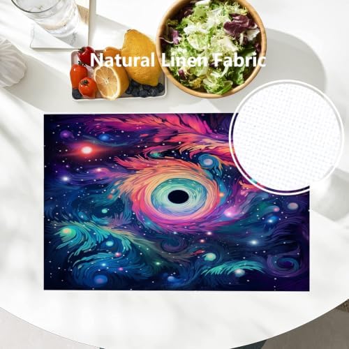 Batmerry Cosmic Swirls Stars Linen Placemats Set of 6, A Colorful Cosmic Scene Washable Table Mats for Kitchen Table Thickened Heat Insulation Dining Set Indoor Outdoor 12X18 in