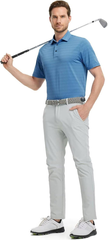 M MAELREG Golf Shirts for Men Short Sleeve Dry Fit Casual Striped Performance Moisture Wicking Collared Mens Polo Shirts