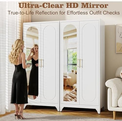 71" White Armoire Wardrobe Closet with Full Mirror