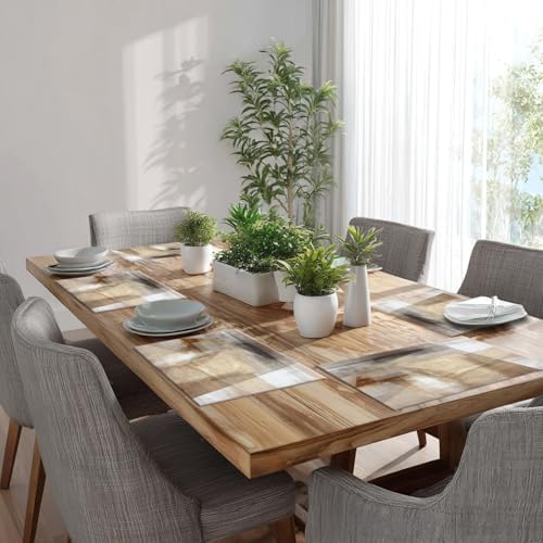 Batmerry Brown Abstract Art Linen Placemats Set of 6, Beige Painting Washable Table Mats for Kitchen Table Thickened Heat Insulation Dining Set Indoor Outdoor 12X18 in