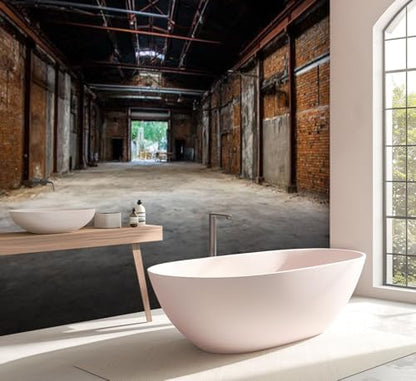 Wall Mural Peel and Stick Unmanned Industrial Style Old Warehouse Building Space Large Wallpaper Self Adhesive Contact Paper Removable 3D Wall Sticker for Living Room Bedroom 69"x96"