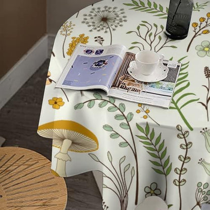 Wild Mushroom Tablecloth, Vintage Botanical Rustic Wildflower Herbs Plants Green Mushroom Table Cloth for Farmhouse Kitchen Dinning Room Picnic Parties Home Decor, 70x70in
