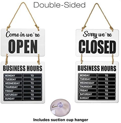 Excello Global Products Business Hours Hanging Chalkboard White Welcome Chalk Boards for Restaurant Door Sign (Double Sided Open/Closed) Hangable & Decorative (White)