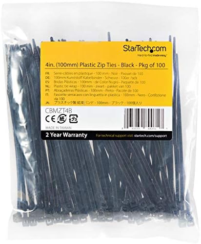 StarTech 4"(10cm) Cable Ties, 94V-2/UL Listed, Black, TAA (CBMZT4BK)
