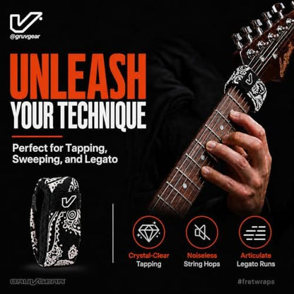 Gruv Gear Fret Wrap & Guitar Mute, Fretwrap for Acoustic, Electric & Bass | String Dampener Recording, Tapping & Practice Accessory (1 Pack, Small Bandana Black, Fits 4 String Bass, 6 String Guitar)
